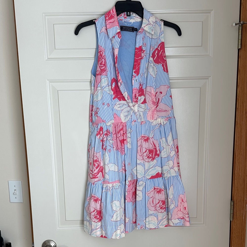 Vineyard Vines Blue & Pink Floral Stripe Button-Up